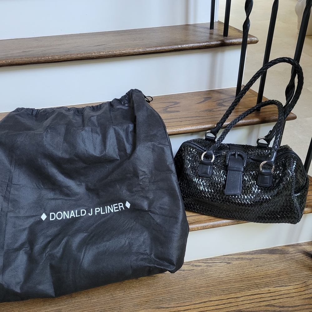 Donald J. Pliner Black Leather Satchel with Structured Design